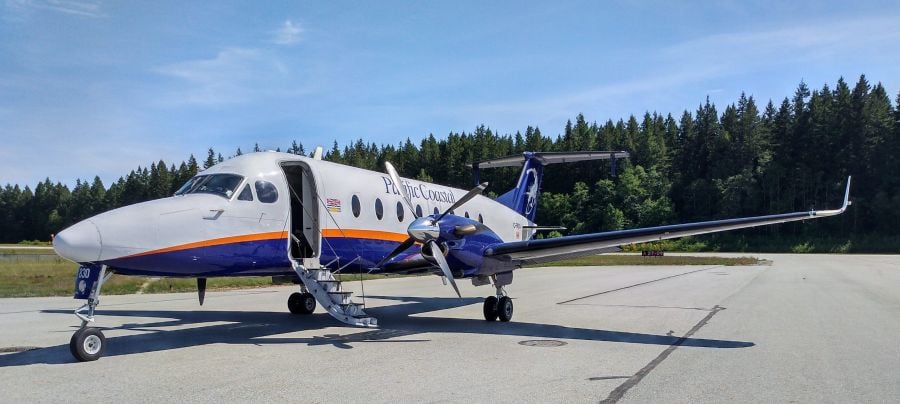 <who>Photo credit: Pacific Coastal Airlines</who>Starting June 25, Pacific Coastal Airlines will fly between Kelowna and Comox with the 19-seat Beechcraft 1900 turbo-propellor airplane.