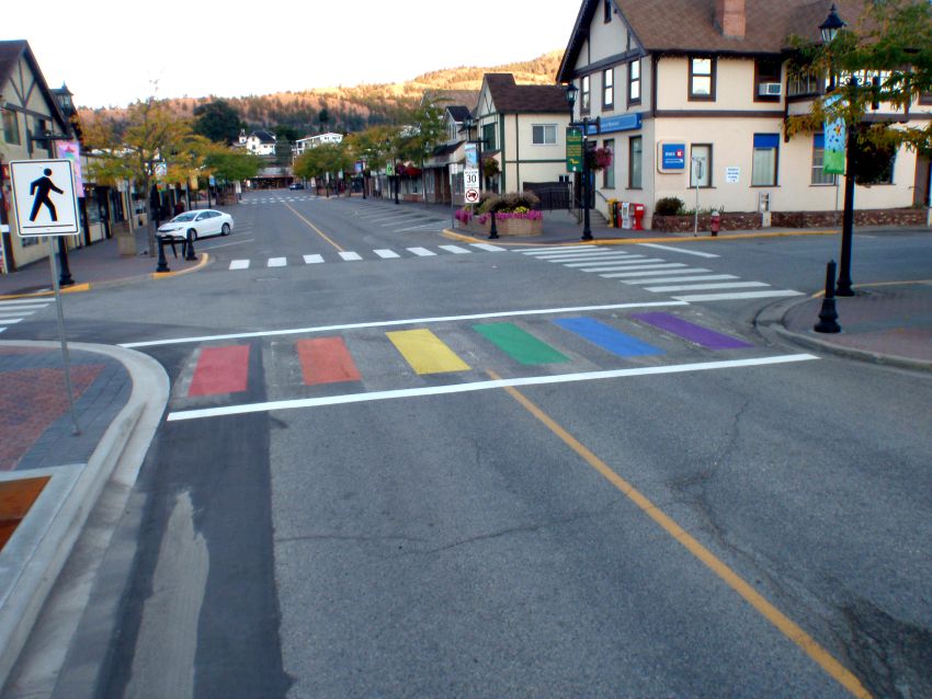 One of the rainbow crosswalks that were installed in Summerland. (Photo Credit: Contributed)