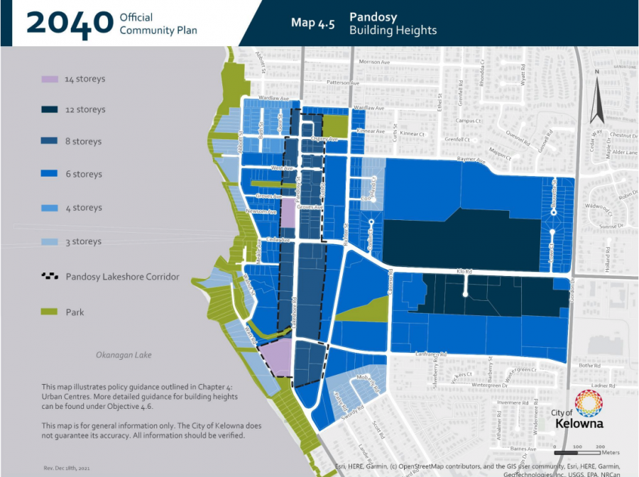 <who> Photo Credit: City of Kelowna </who> The proposed changes to the Pandosy Building Heights Map that will be reviewed on Mar. 11.
