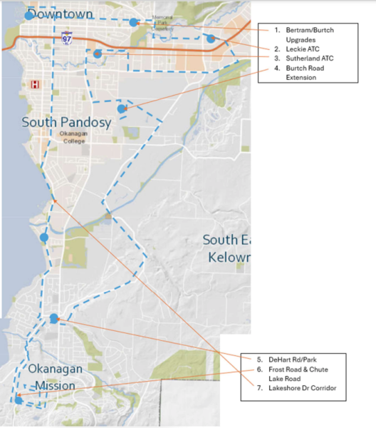 <who> Photo Credit: City of Kelowna </who> A map of the tour sites.