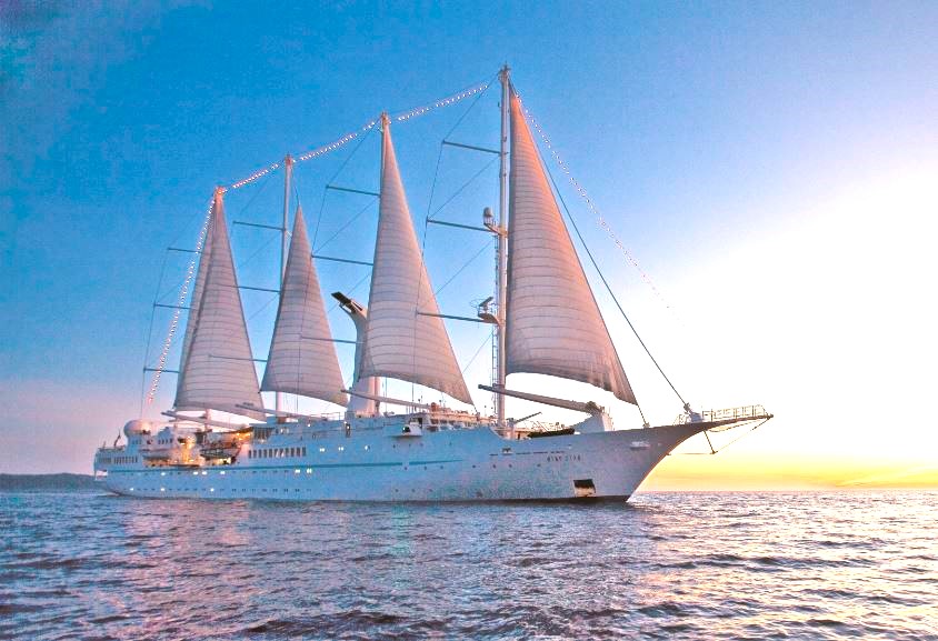 <who>Photo credit: Windstar Cruises</who>Wind Star is a 73-stateroom, 148-passenger, four-mast sailing cruise ship.