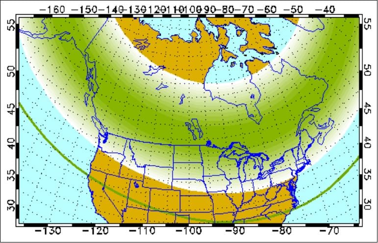 <who>Photo Credit: Geophysical Institute at the University of Alaska Fairbanks</who>Projected auroral activity for tonight.