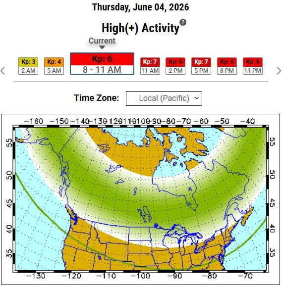 <who>Photo Credit: University of Alaska Fairbanks</who>The aurora forecast for Thursday and into Friday morning.