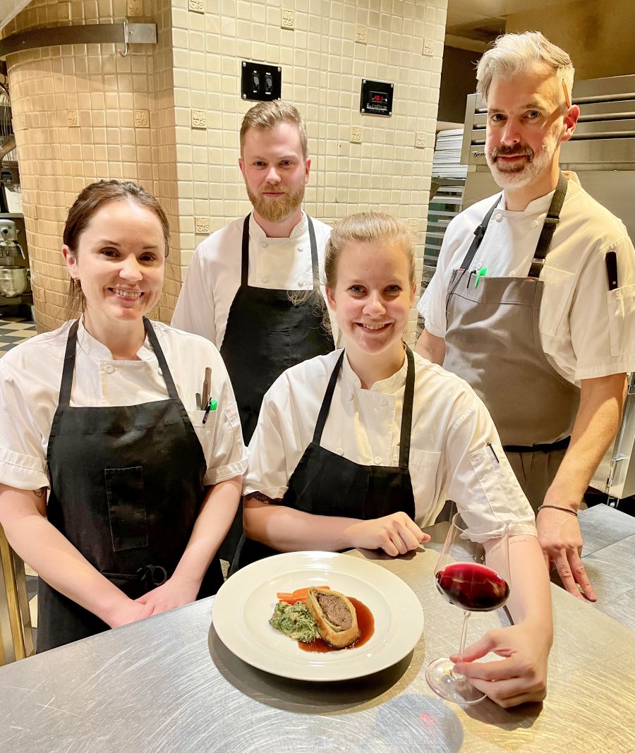 <who>Photo credit: Steve MacNaull/NowMedia Group</who>The chefs at the 'Holiday Entertaining' culinary class, from left, Heather Brumwell, John Wight, Sydney Himelin and Adam Vaughan.
