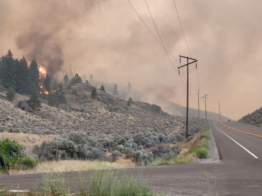 <who>Photo Credit: Thompson-Nicola Regional District</who>Hwy 1 is currently closed between Cache Creek and Spences Bridge due to the Shetland Creek wildfire.
