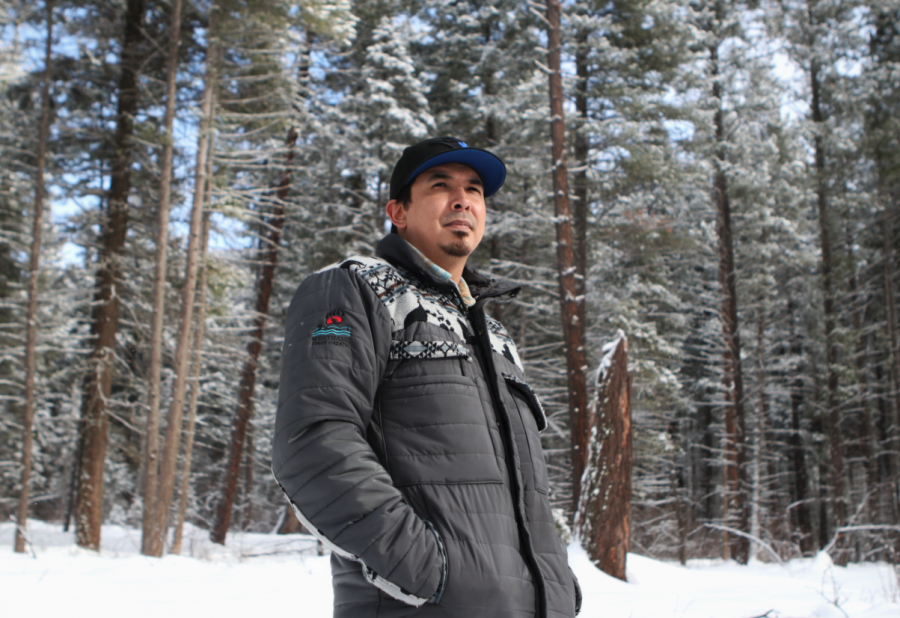 <who> Photo credit: Aaron Hemens </who> Westbank First Nation councillor and Ntityix Resources LP president Jordan Coble stands in an area of the Westbank First Nation Community forest on Feb. 3, 2022.