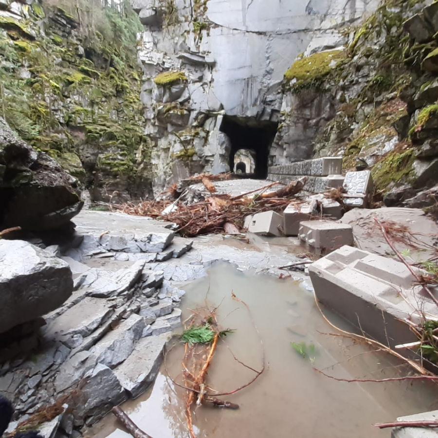<who>Photo Credit: BC Parks</who>The Othello Tunnels near Hope were shut down for nearly 3 years after suffering catastrophic damage during the atmospheric river storms in 2021.
