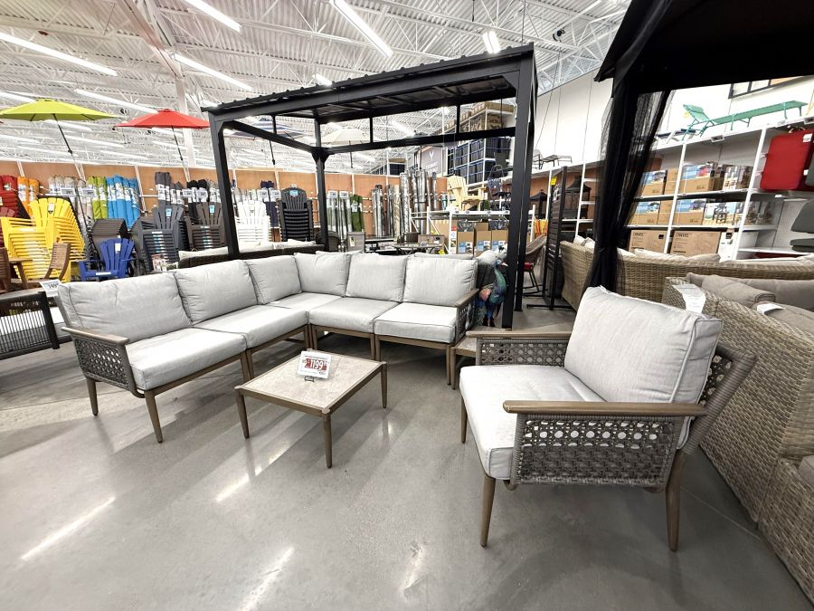 </who> All the patio furniture is on display.