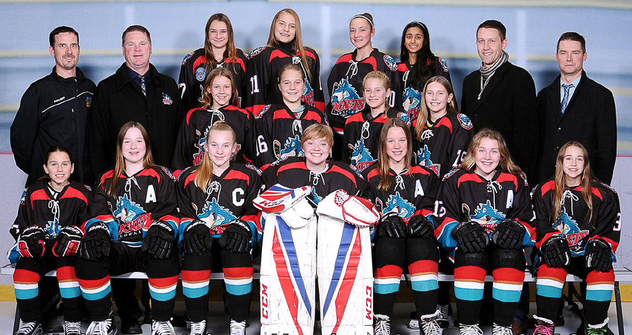 <who>Photo Credit: Contributed </who>Unbeaten against female tier 1 teams this season, the Kelowna Rockets will be aiming to keep that record intact when the represent OMAHA at the BC Hockey provincial tournament in Trail later this month. Members of the team are, from left, front: Ava Macleod, Kaitlyn Mallette, Gracie Graham, Reese Sliskovic, Jaia Freer, Madison Mahovlich and Kyly Laybolt. Middle: Tom Beuhner (assistant coach), John Graham (head coach), Alex Recsky, Kaitlyn Hillson, Denaya Beuhner, Jaelyn Spavor, Kyle Recsky (assistant coach) and Chris Freer (assistant coach). Back: Mahala Umeris, Karington Mollin,Cassidy Bank and Jiya Deol.