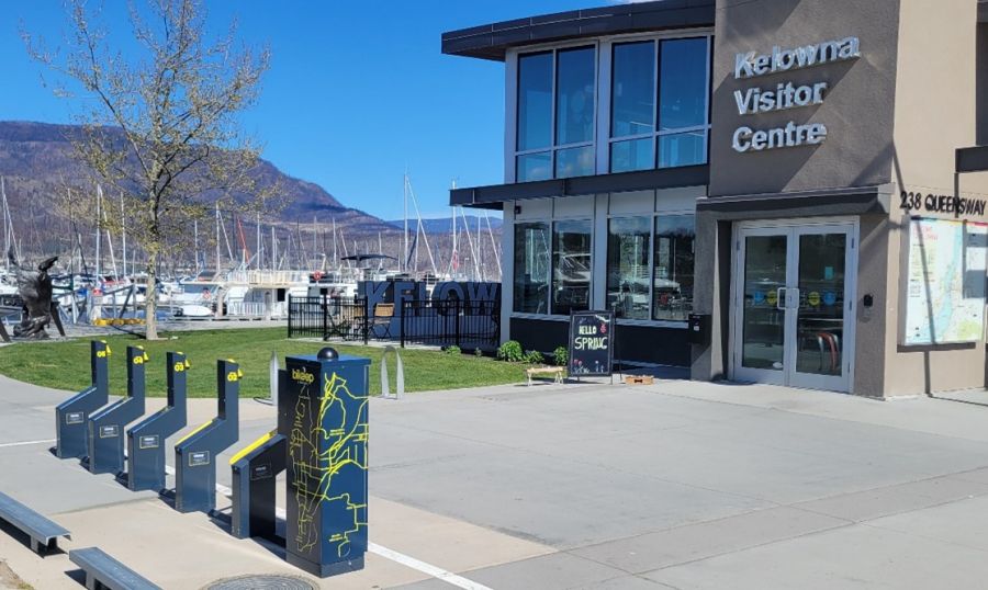 <who>Photo Credit: City of Kelowna</who>The Bikeep rack at the Visitor Centre.