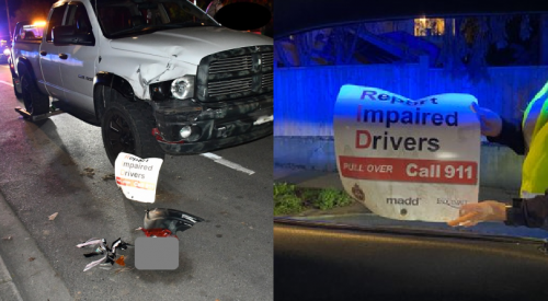 Impaired driver caught after crashing into ‘report impaired drivers’ sign in BC